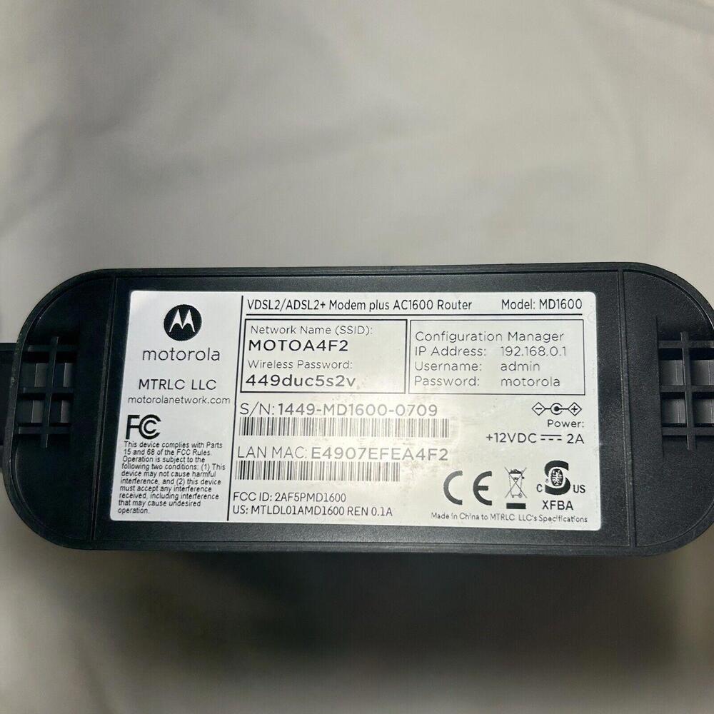 Motorola MD1600 VDSL2/ADSL2+ Modem AC1600 WiFi Gigabit Router-Box Only - Picture 4 of 4